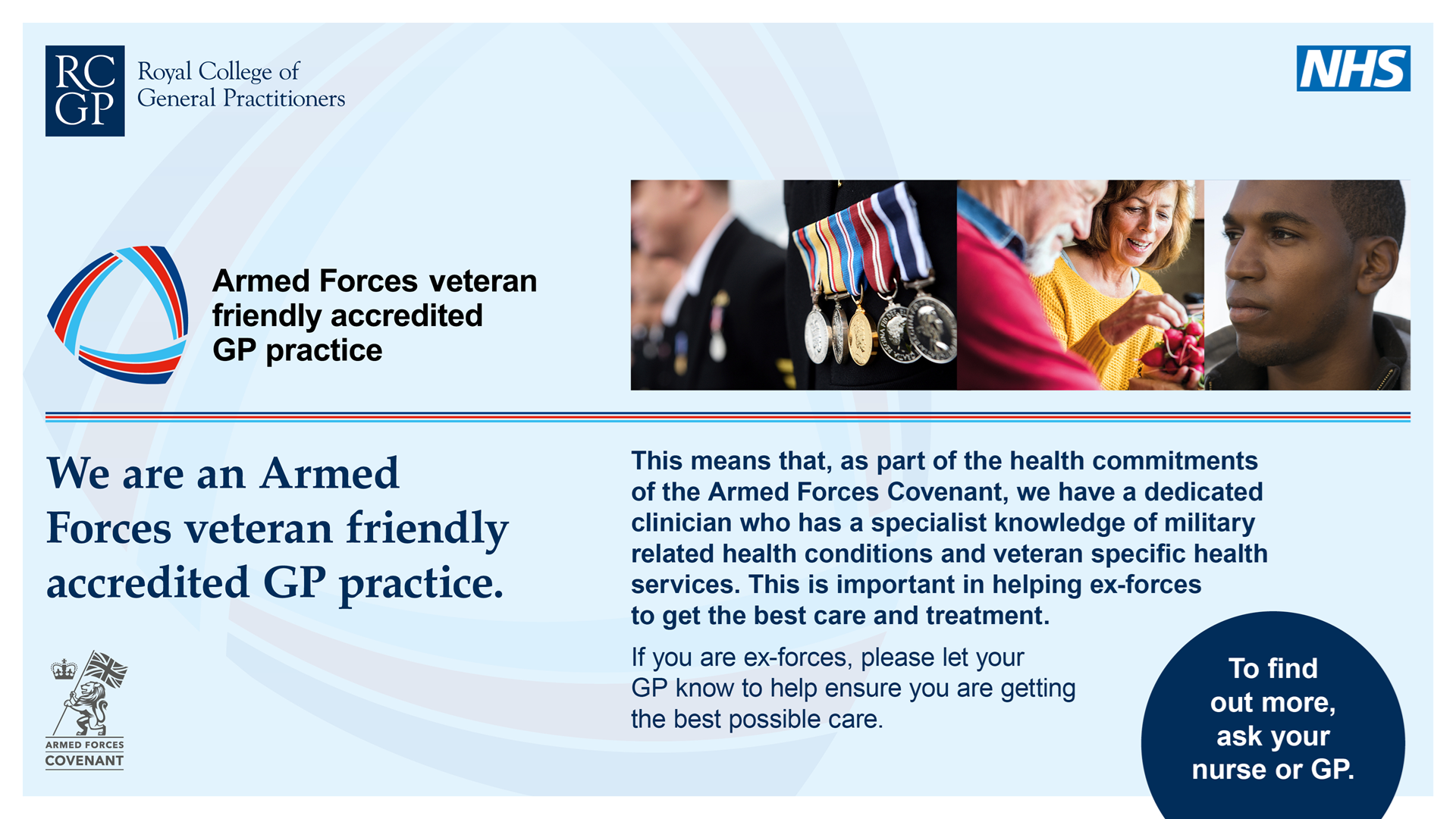 Armed Forces veteran friendly accredited GP poster